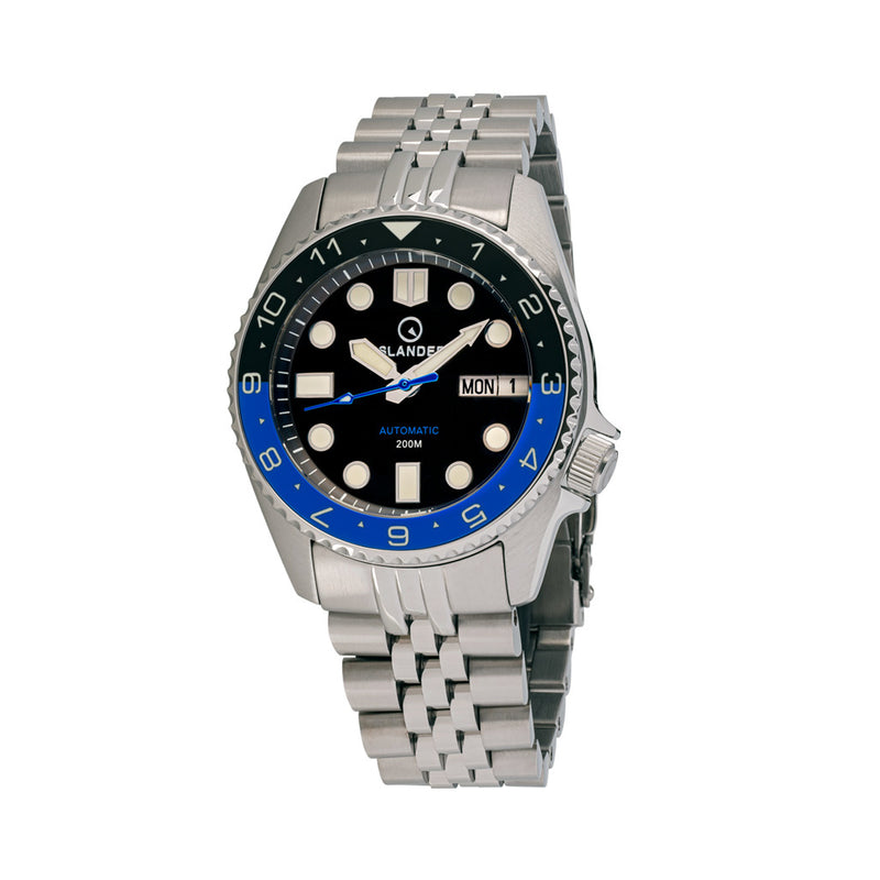 Islander 38mm Automatic "Batman" Dual Time Dive Watch #ISL-150