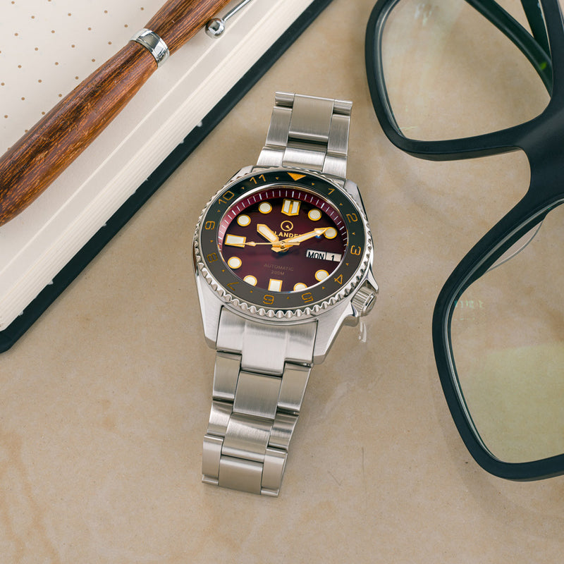 Islander 38mm Automatic "Root Beer" Dual Time Dive Watch #ISL-152 lifestyle