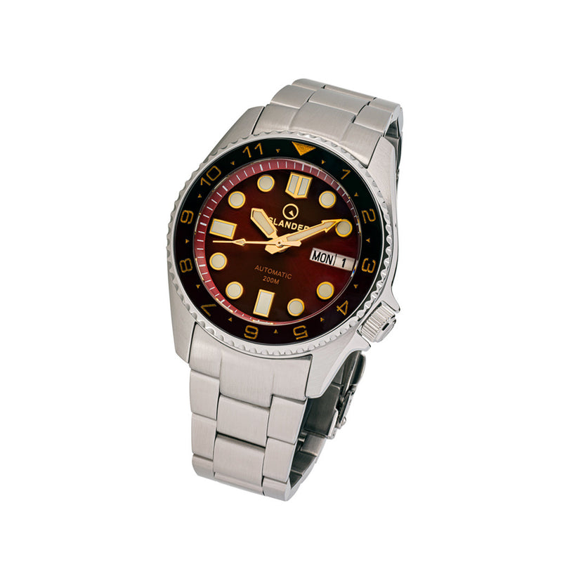 Islander 38mm Automatic "Root Beer" Dual Time Dive Watch #ISL-152 tilt