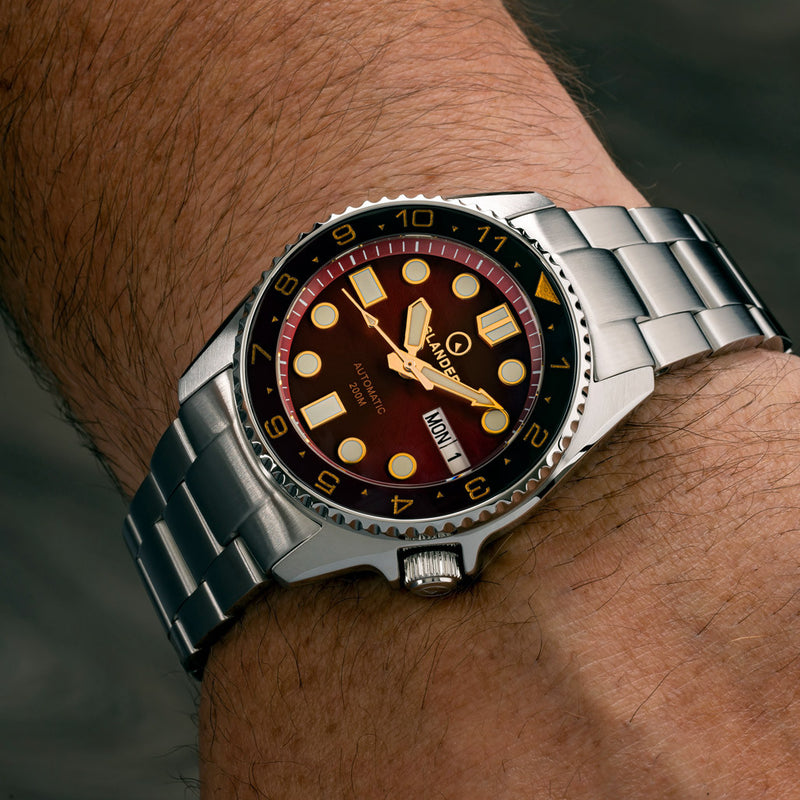 Islander 38mm Automatic "Root Beer" Dual Time Dive Watch #ISL-152 wrist
