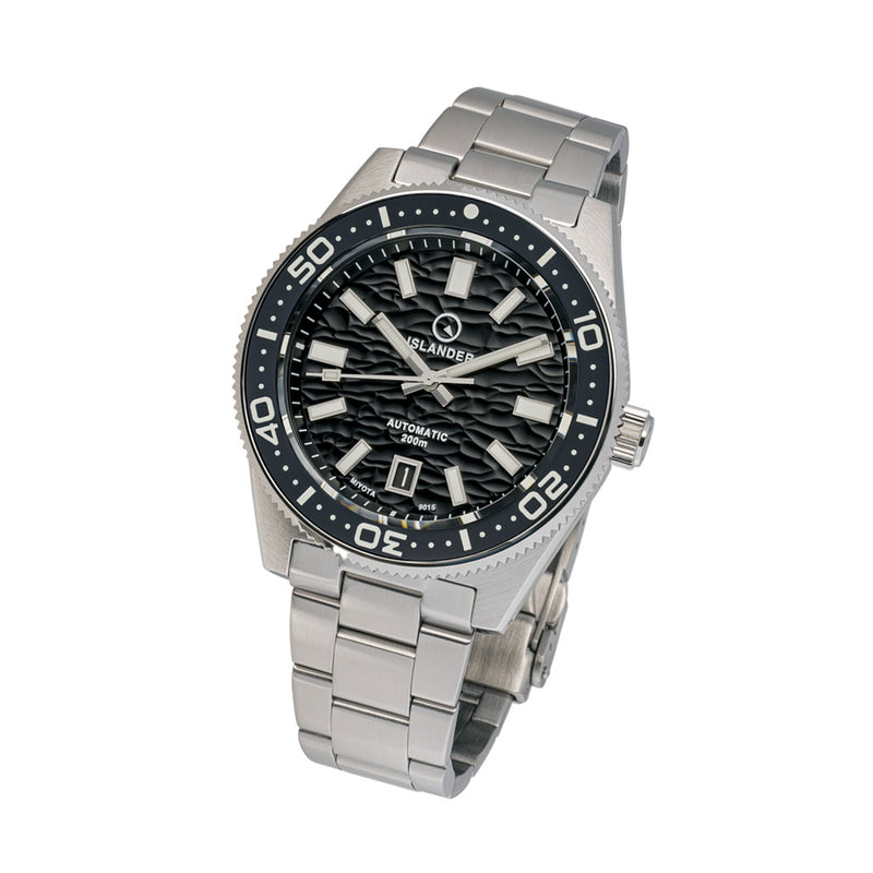 Islander Northport Hi-Beat Automatic Dive Watch with Black Ripple Dial #ISL-154 tilt