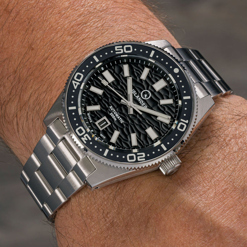 Islander Northport Hi-Beat Automatic Dive Watch with Black Ripple Dial #ISL-154 wrist