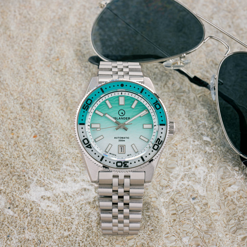 Islander Northport Hi-Beat Automatic Dive Watch with Seafoam Green and White Ripple Dial #ISL-155 life