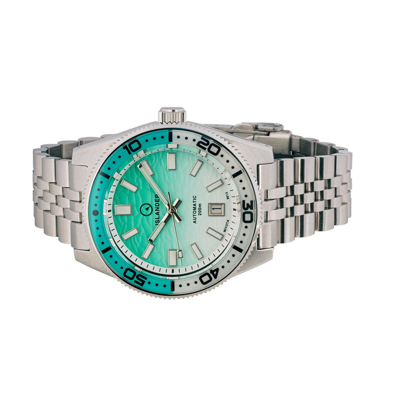 Islander Northport Hi-Beat Automatic Dive Watch with Seafoam Green and White Ripple Dial #ISL-155 side