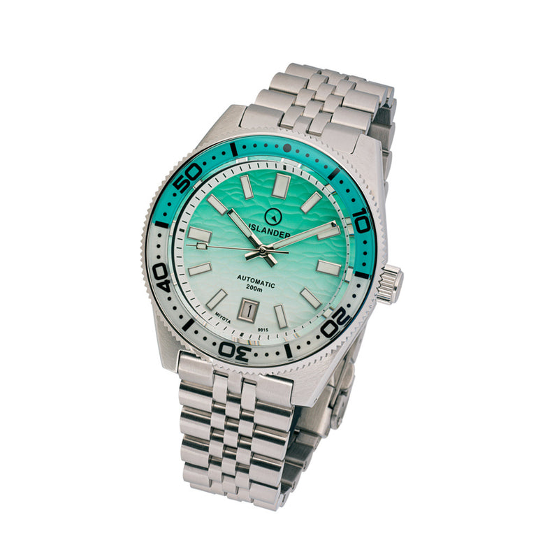 Islander Northport Hi-Beat Automatic Dive Watch with Seafoam Green and White Ripple Dial #ISL-155 tilt
