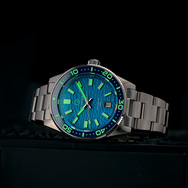 Islander Northport Hi-Beat Automatic Dive Watch with Turquoise Ripple Dial #ISL-156 lume