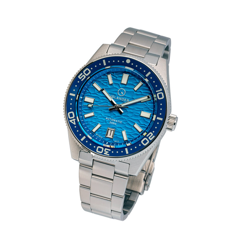 Islander Northport Hi-Beat Automatic Dive Watch with Turquoise Ripple Dial #ISL-156 tilt