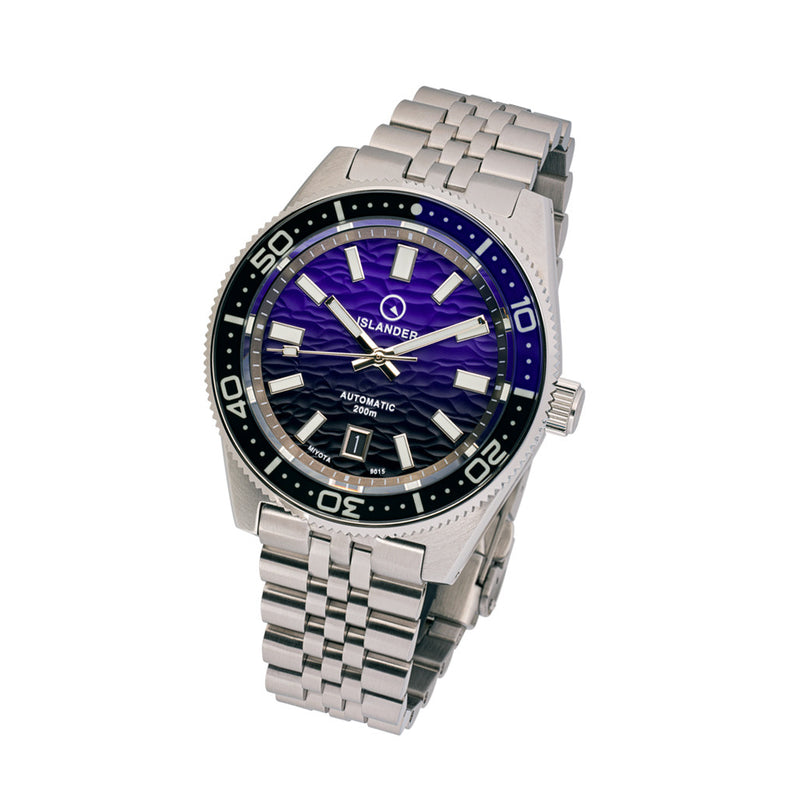 Islander Northport Hi-Beat Automatic Dive Watch with Black and Purple Ripple Dial #ISL-157 tilt