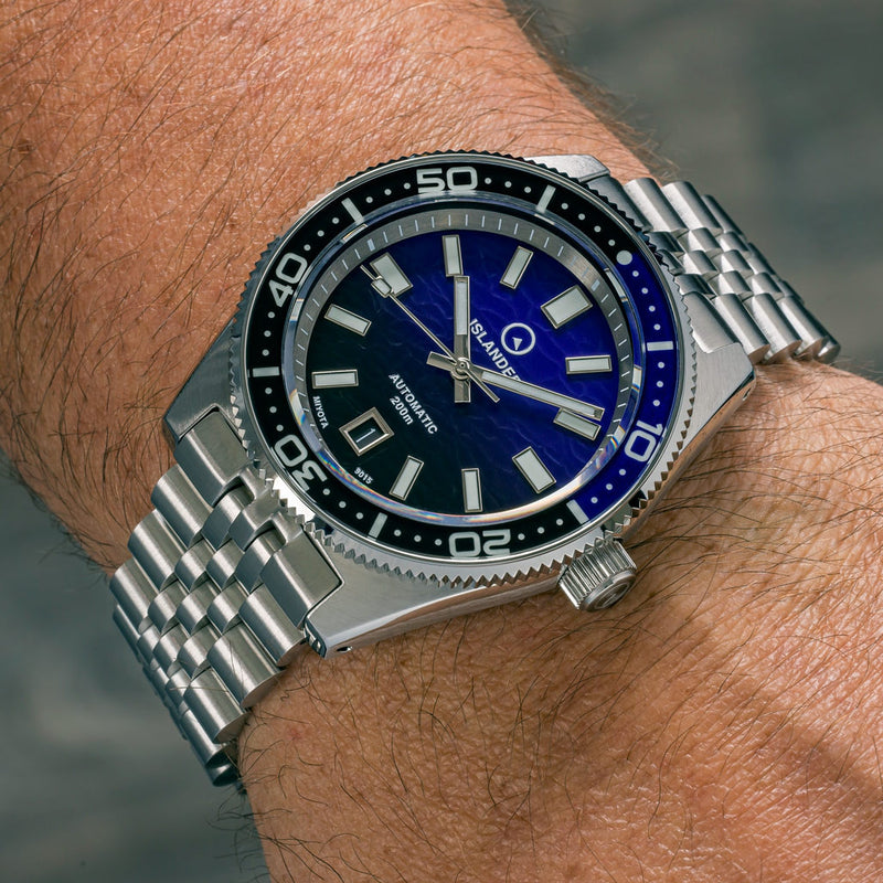 Islander Northport Hi-Beat Automatic Dive Watch with Black and Purple Ripple Dial #ISL-157 wrist