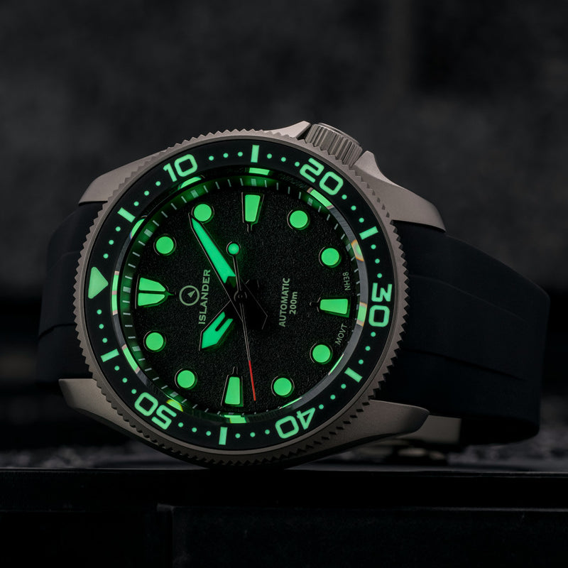 Islander Sands Point Titanium Diver with Black Sand Dial #ISL-158 lume