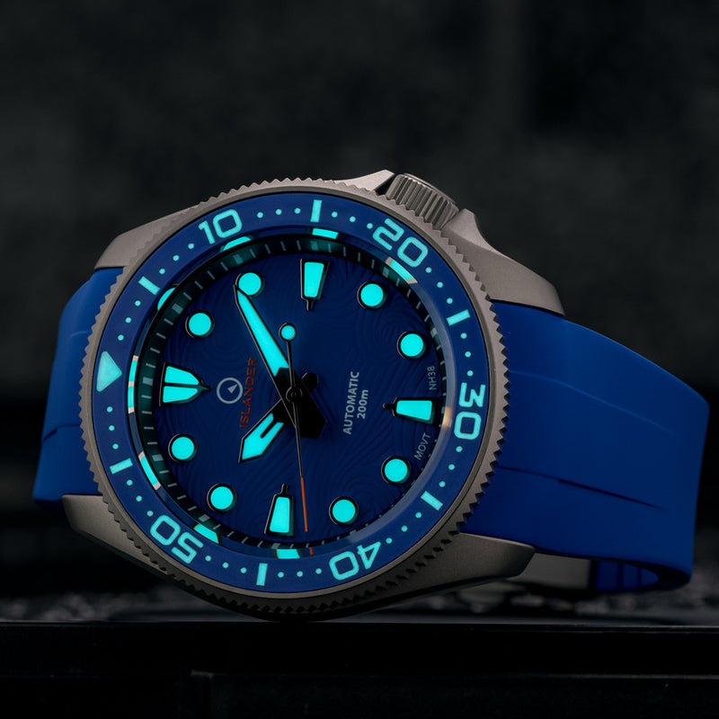 Islander Sands Point Titanium Diver with Blue Wave Dial #ISL-159 lume