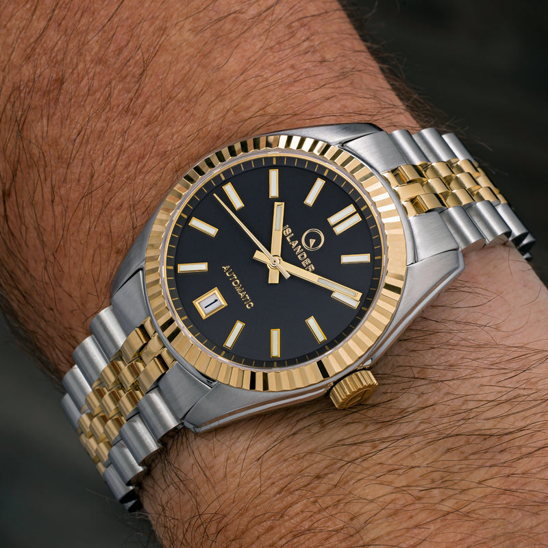Islander Brookville Hi-Beat Automatic Two-Tone Dress Watch with Black Dial #ISL-162