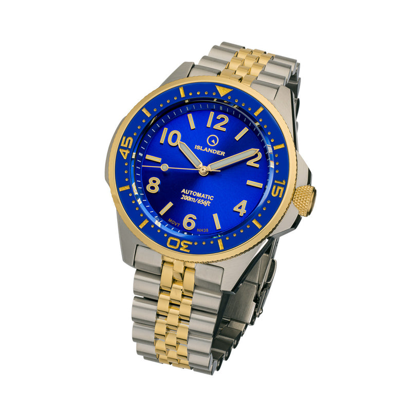 Islander Roslyn Two-Tone Dive Watch with Radiant Blue Dial #ISL-167 tilt