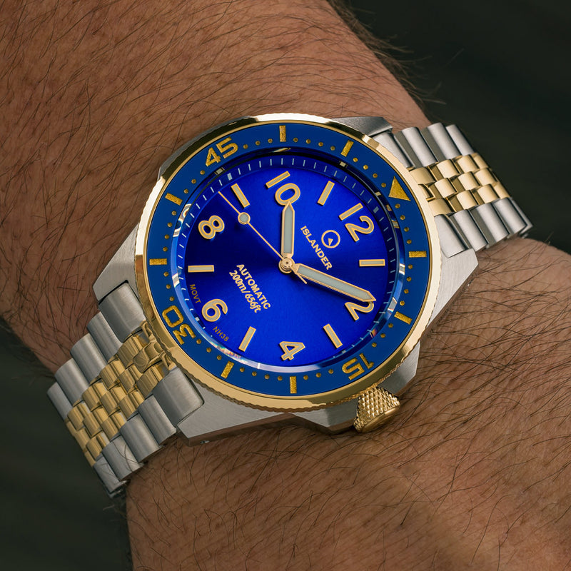 Islander Roslyn Two-Tone Dive Watch with Radiant Blue Dial #ISL-167 wrist