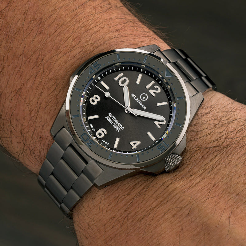 Islander Roslyn Gun Metal Dive Watch with Black Dial #ISL-168 wrist