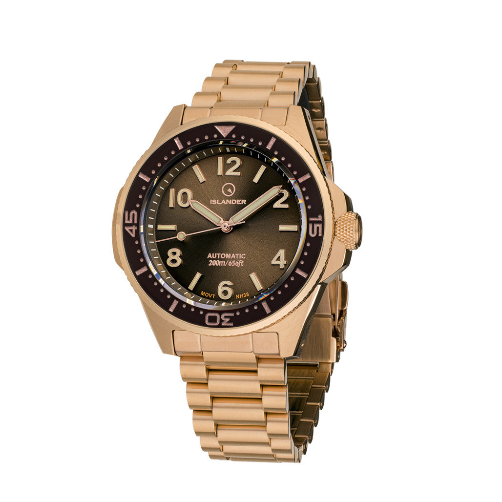 Rosé様 Islander Roslyn Rose Gold Dive Watch with Chocolate Brown Dial