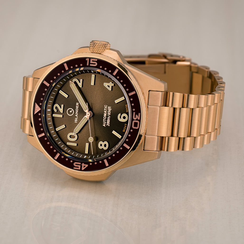 Islander Roslyn Rose Gold Dive Watch with Chocolate Brown Dial