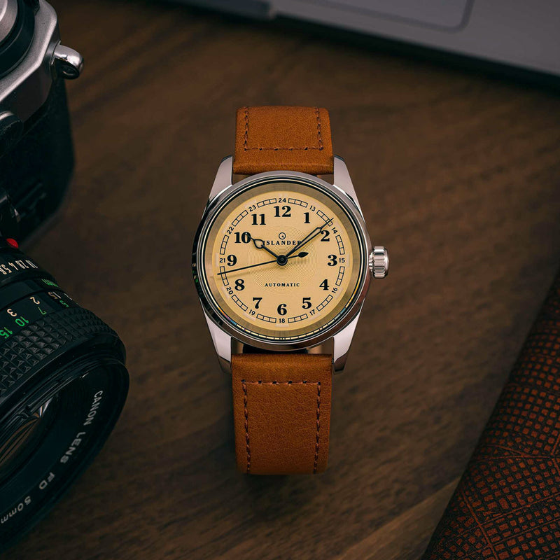 Islander Penn Automatic Railroad Watch with Vintage Gold Dial #ISL-171 lifestyle
