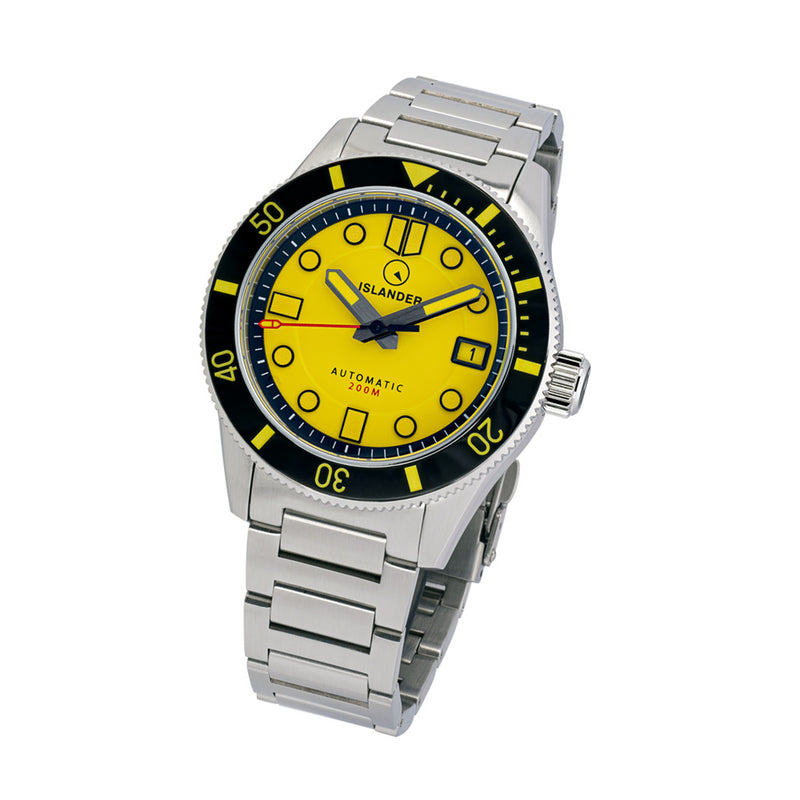 Islander "Bumble-Bee" Bayport 40mm Automatic Dive Watch with Yellow Dial #ISL-172 tilt