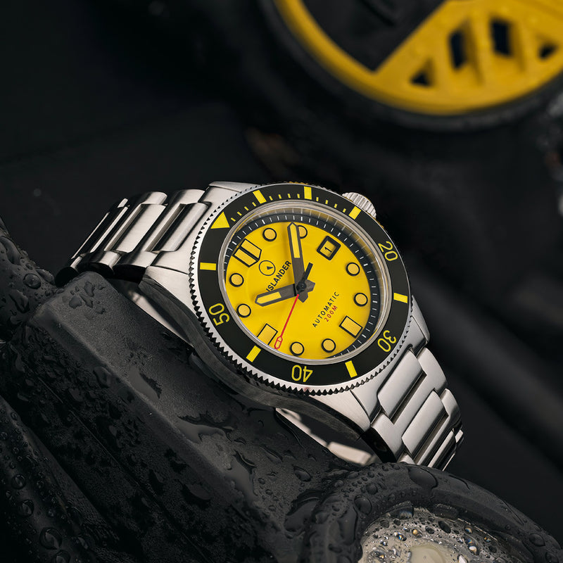 Islander "Bumble-Bee" Bayport 40mm Automatic Dive Watch with Yellow Dial #ISL-172 lifestyle