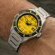Islander "Bumble-Bee" Bayport 40mm Automatic Dive Watch with Yellow Dial #ISL-172 wrist