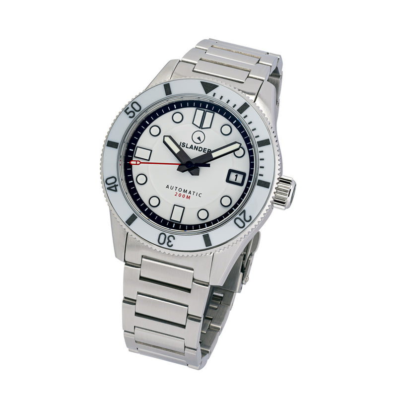 Islander "Ghost" Bayport 40mm Automatic Dive Watch with White Dial #ISL-173 tilt