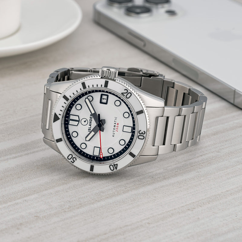 Islander "Ghost" Bayport 40mm Automatic Dive Watch with White Dial #ISL-173 lifestyle