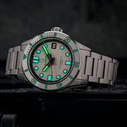Islander "Ghost" Bayport 40mm Automatic Dive Watch with White Dial #ISL-173 lume