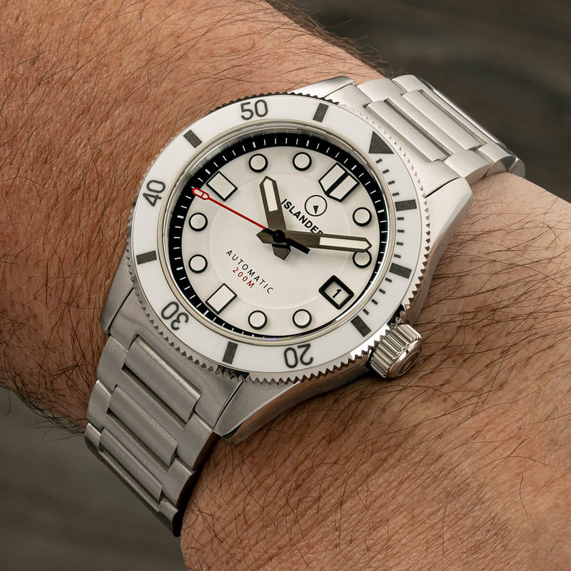 Islander "Ghost" Bayport 40mm Automatic Dive Watch with White Dial #ISL-173 wrist