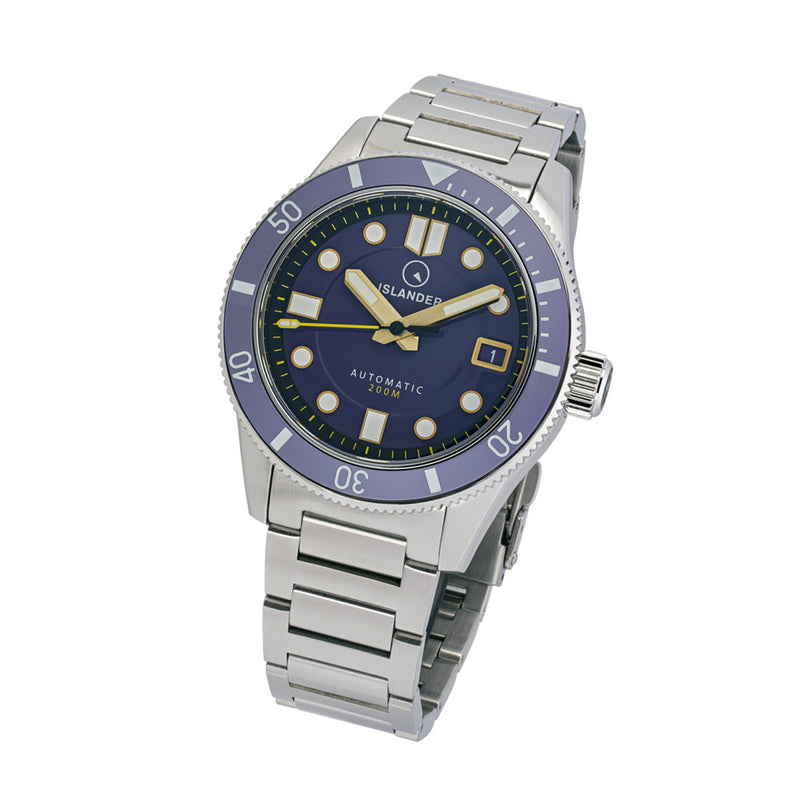 Islander Bayport 40mm Automatic Dive Watch with Purple Gilt Dial #ISL-174 tilt