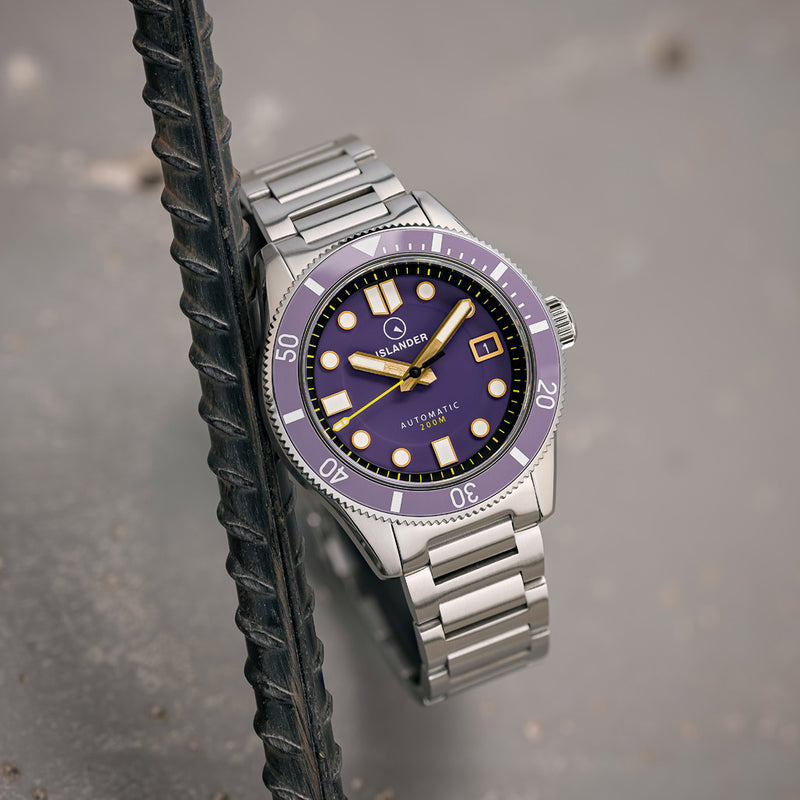 Islander Bayport 40mm Automatic Dive Watch with Purple Gilt Dial #ISL-174 lifestyle