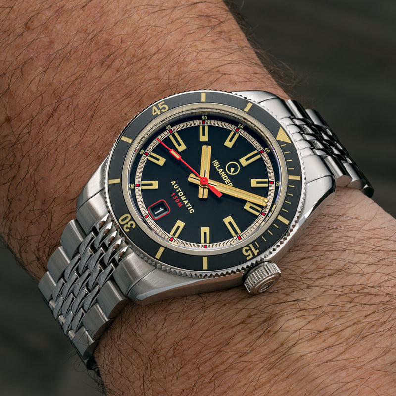 Islander Port Jefferson Skin Diver Automatic Watch with Gilt Black Dial #ISL-175 wrist