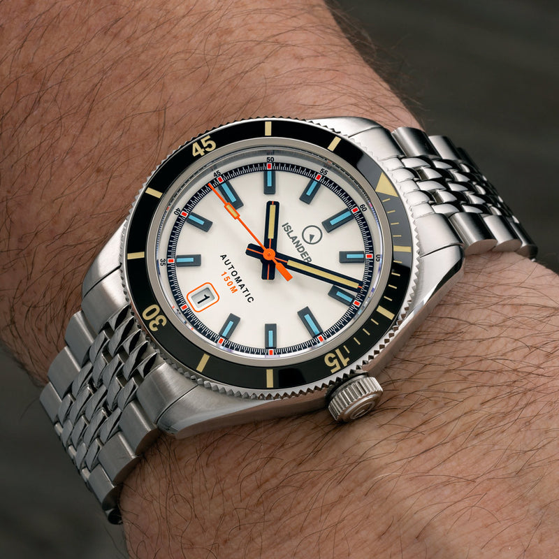 Islander Port Jefferson Skin Diver Automatic Watch with White Dial #ISL-176 wrist