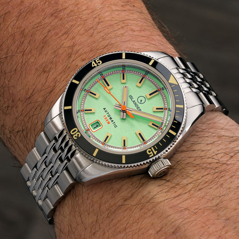 Islander Port Jefferson Skin Diver Automatic Watch with Caribbean Green Dial #ISL-177 wrist