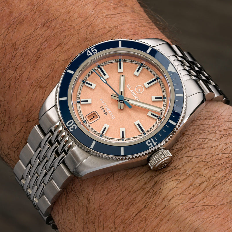 Islander Port Jefferson Skin Diver Automatic Watch with Sun Faded Orange Dial #ISL-178 wrist