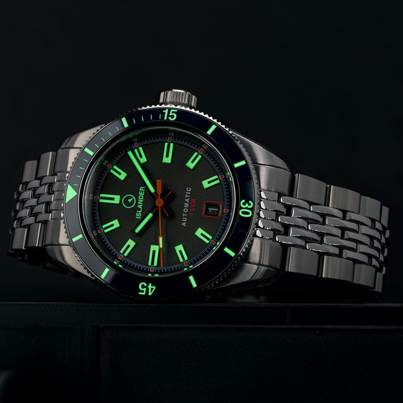 Islander Port Jefferson Skin Diver Automatic Watch with Charcoal Dial #ISL-179 lume