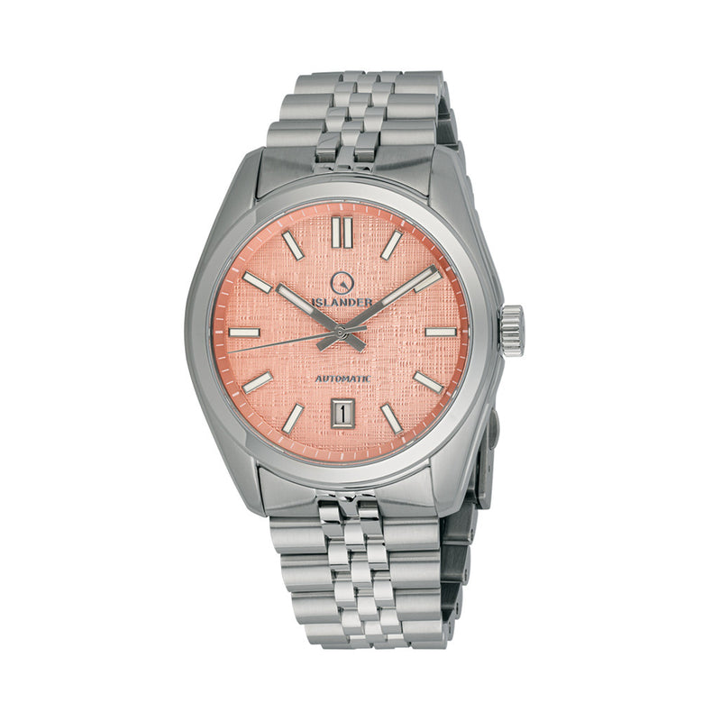 Islander Upper Brookville Hi-Beat Automatic Dress watch with Coral Linen Dial #ISL-184