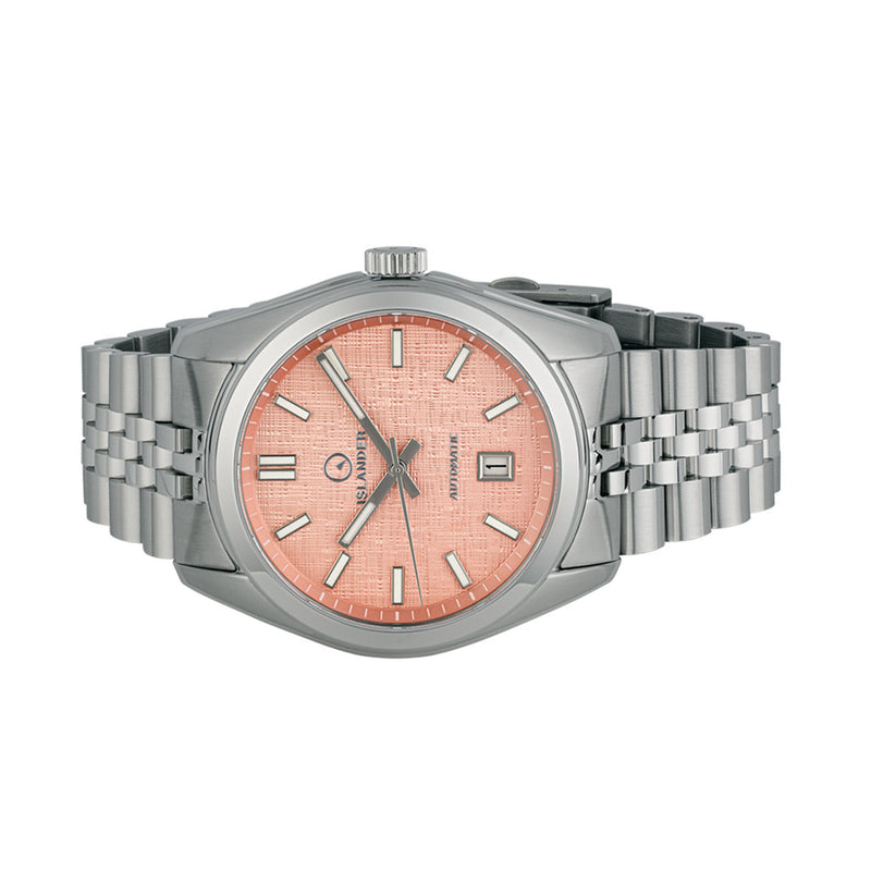Islander Upper Brookville Hi-Beat Automatic Dress watch with Coral Linen Dial #ISL-184 side