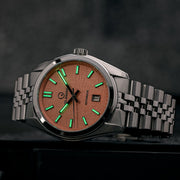 Islander Upper Brookville Hi-Beat Automatic Dress watch with Coral Linen Dial #ISL-184 lume