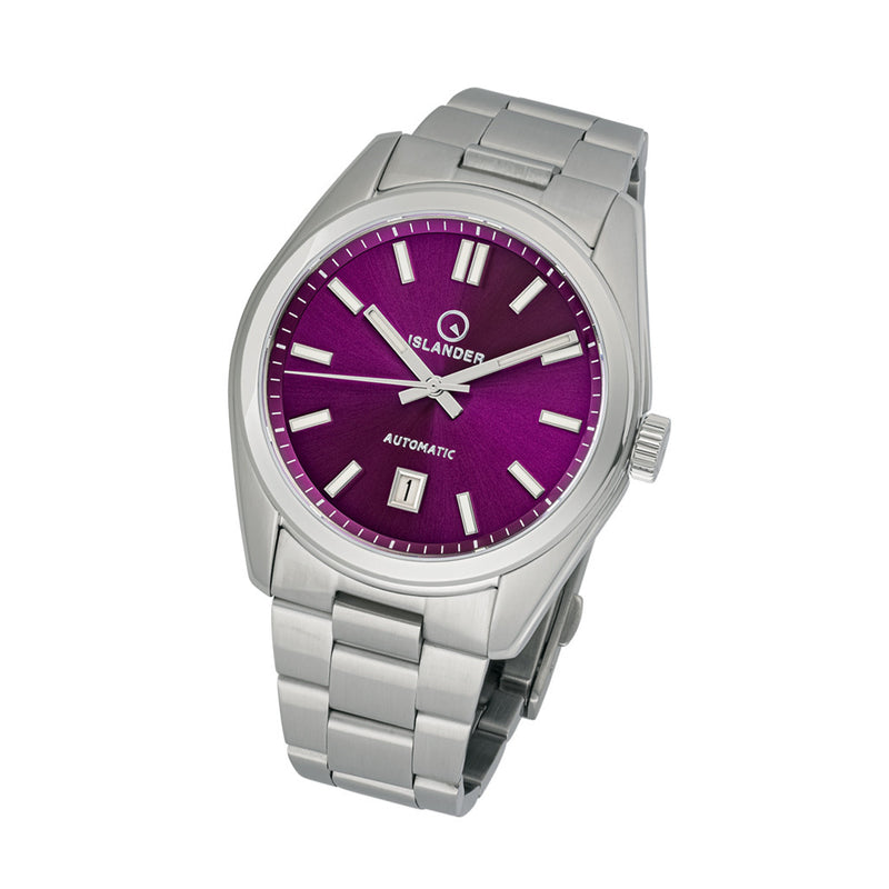 Islander Upper Brookville Hi-Beat Automatic Dress watch with Sunburst Purple Dial #ISL-185 tilt