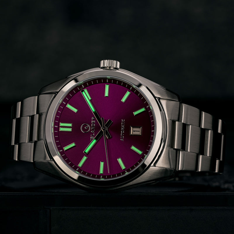 Islander Upper Brookville Hi-Beat Automatic Dress watch with Sunburst Purple Dial #ISL-185 lume