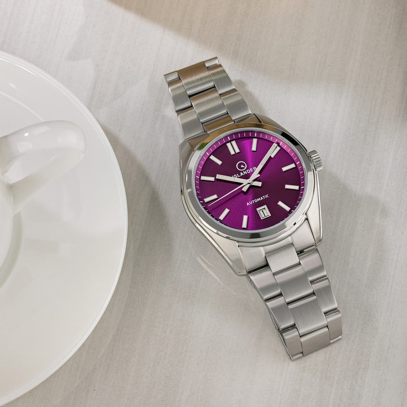 Islander Upper Brookville Hi-Beat Automatic Dress watch with Sunburst Purple Dial #ISL-185 lifestyle