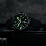 Islander Mitchel "DAY-T" Automatic DLC Field Watch with Black Dial and Day-Date Display #ISL-187 lume