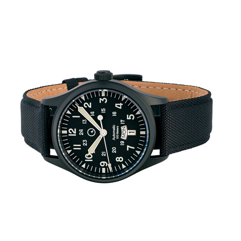 Islander Mitchel "DAY-T" Automatic DLC Field Watch with Black Dial and Day-Date Display #ISL-187 side