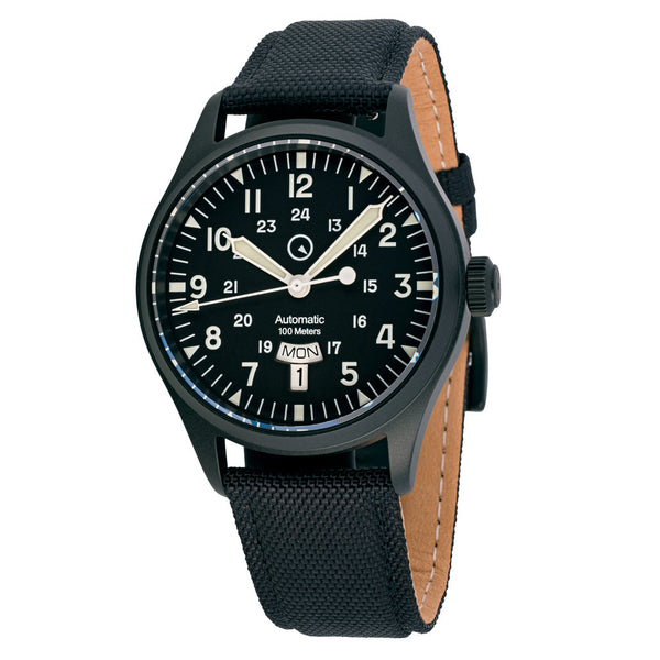 Islander Mitchel "DAY-T" Automatic DLC Field Watch with Black Dial and Day-Date Display #ISL-187 zoom