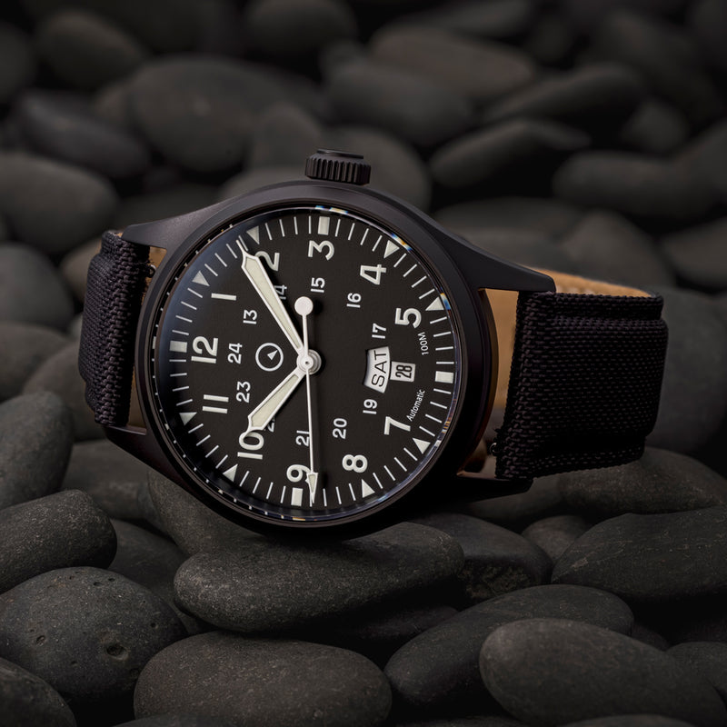 Islander Mitchel "DAY-T" Automatic DLC Field Watch with Black Dial #ISL-187