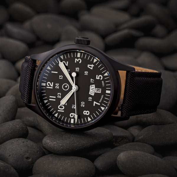 Islander Mitchel "DAY-T" Automatic DLC Field Watch with Black Dial #ISL-187