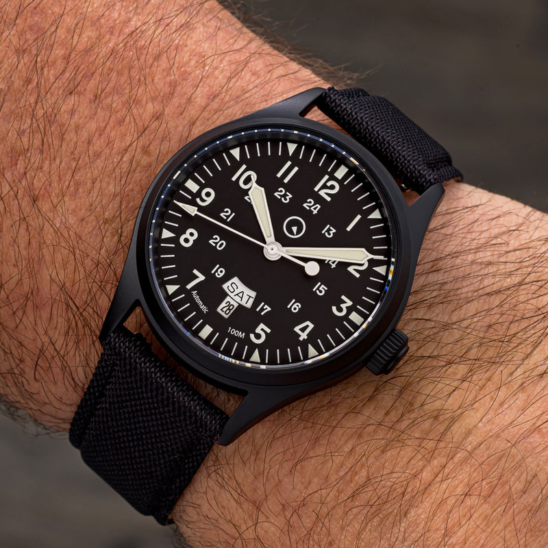 Islander Mitchel "DAY-T" Automatic DLC Field Watch with Black Dial #ISL-187