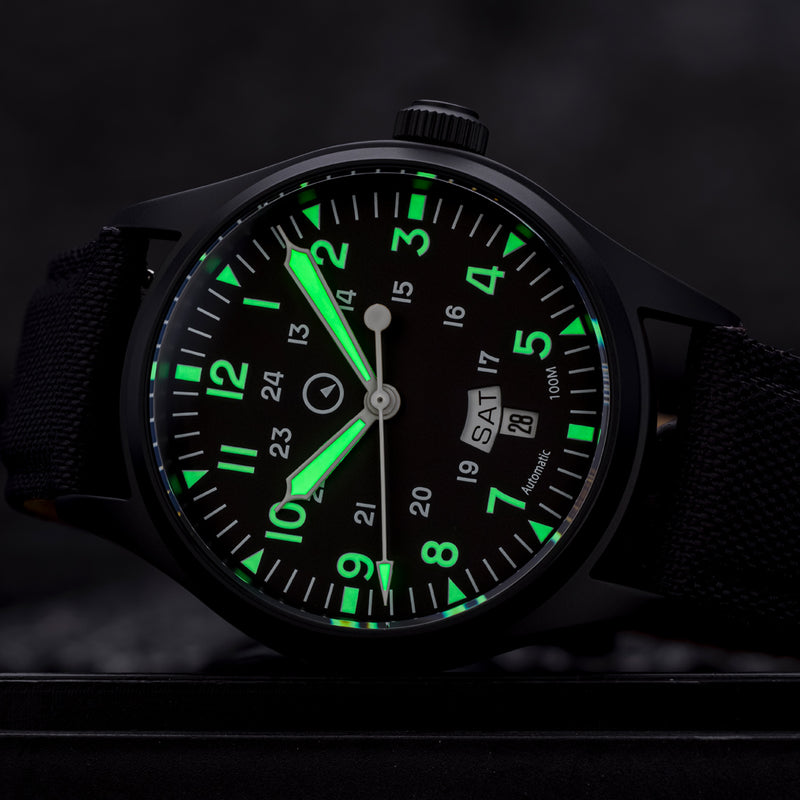 Islander Mitchel "DAY-T" Automatic DLC Field Watch with Black Dial #ISL-187