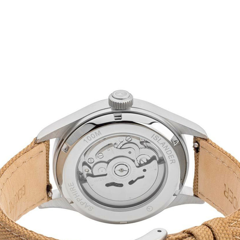 Islander Mitchel "DAY-T" Automatic Field Watch with Champagne Dial and Day-Date Display #ISL-188 back